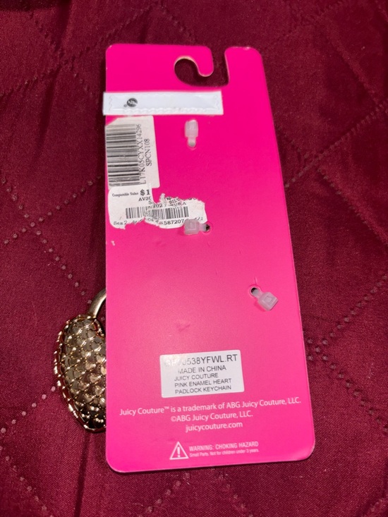Juicy Couture Pink Heart Padlock Key & Charm Keychain with Gold Hardware - Picture 2 of 5